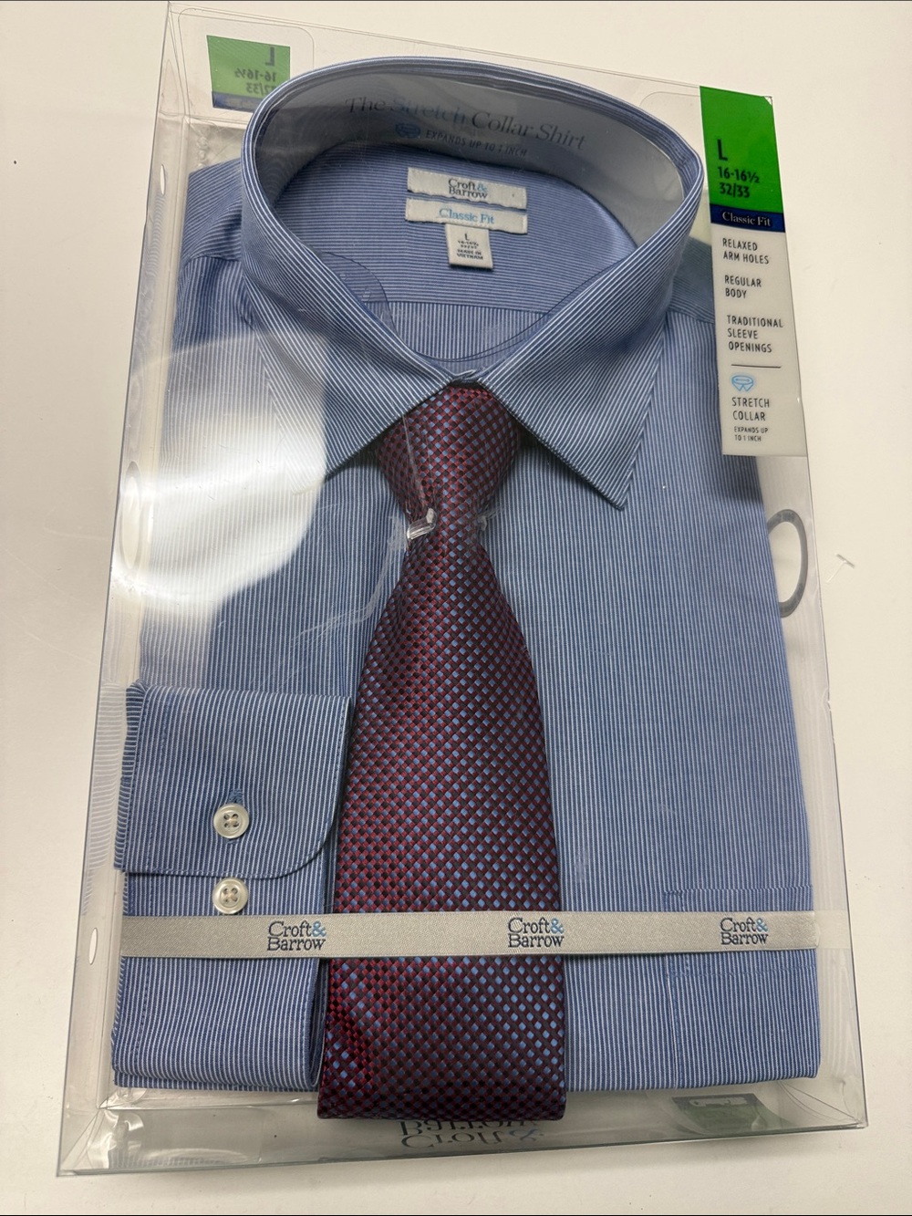 croft & barrow Light Blue Pinstripe Dress Shirt with Wine Tie